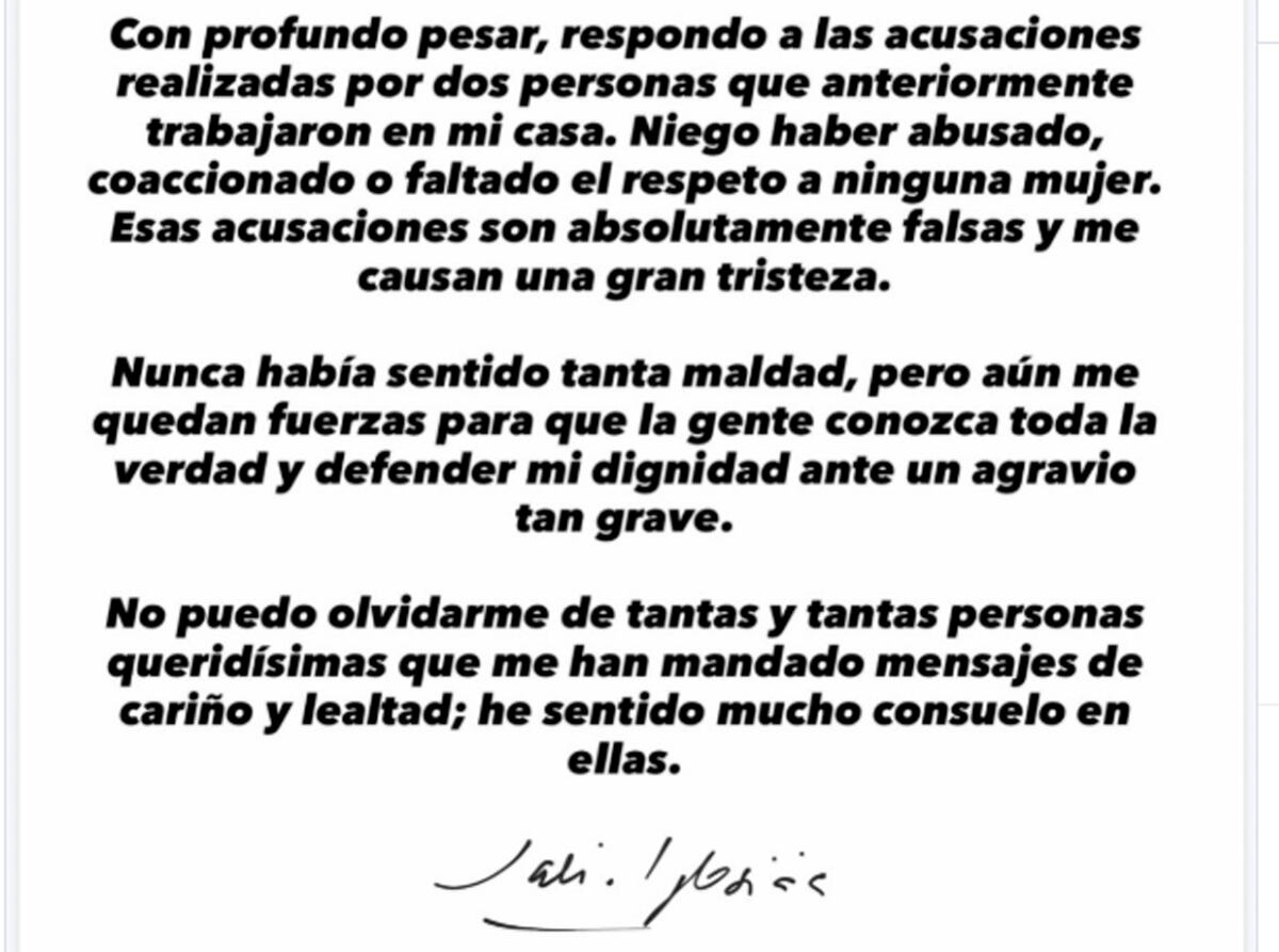 Comunicado de Julio Iglesias.