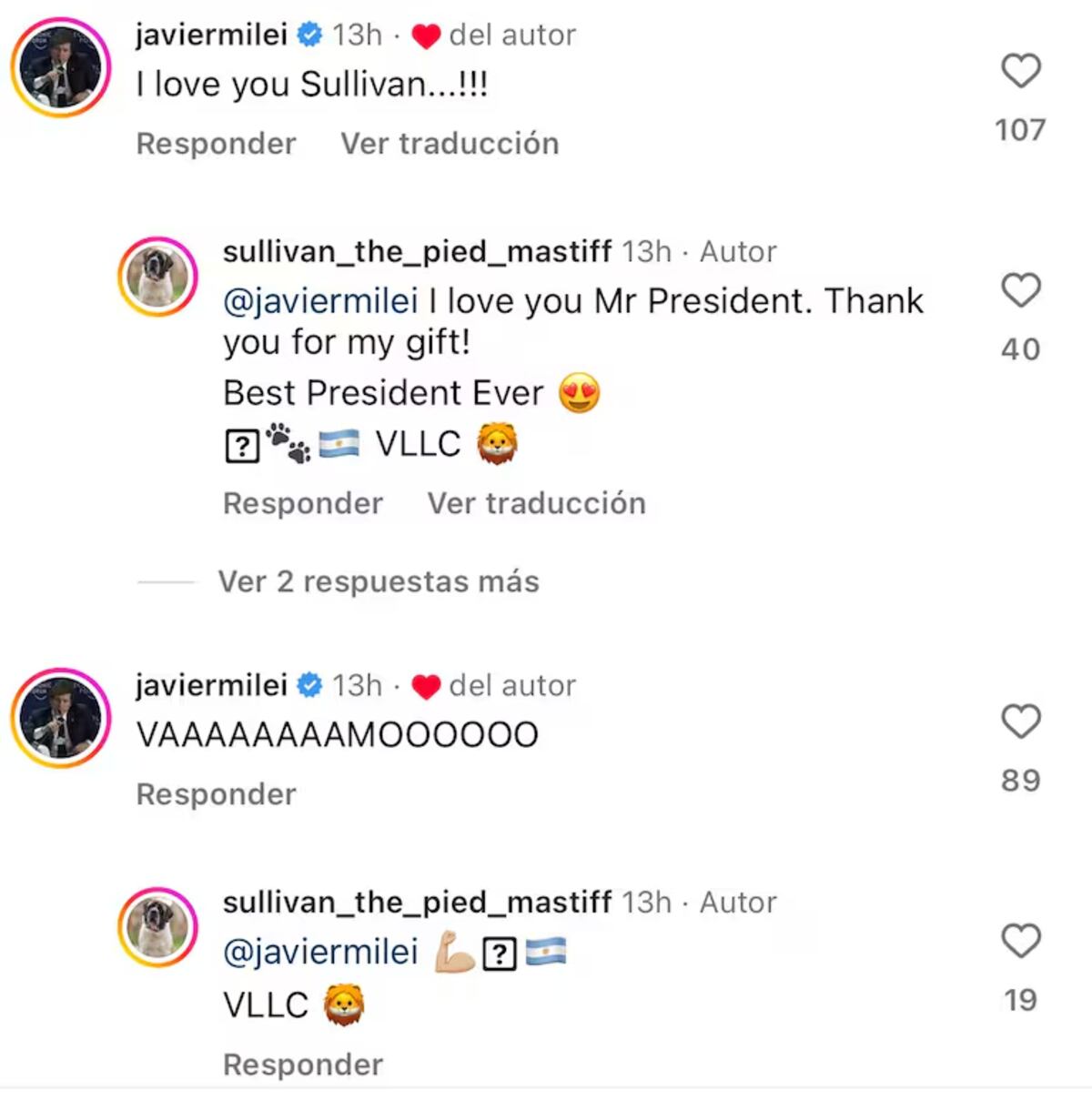 Milei le dedicó un posteo y le hizo un regalo a Sullivan.