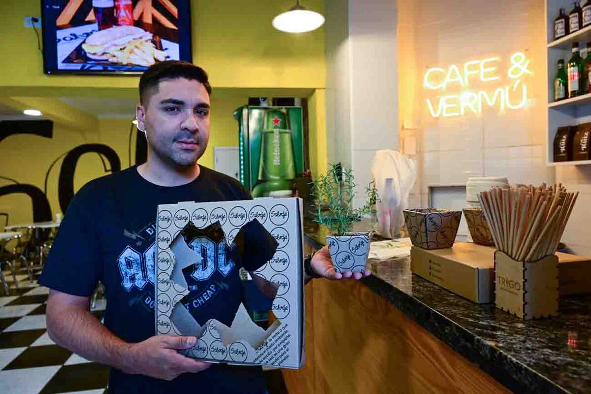 Las cajas de pizzas se recortan y se transforman en macetas (La Voz)