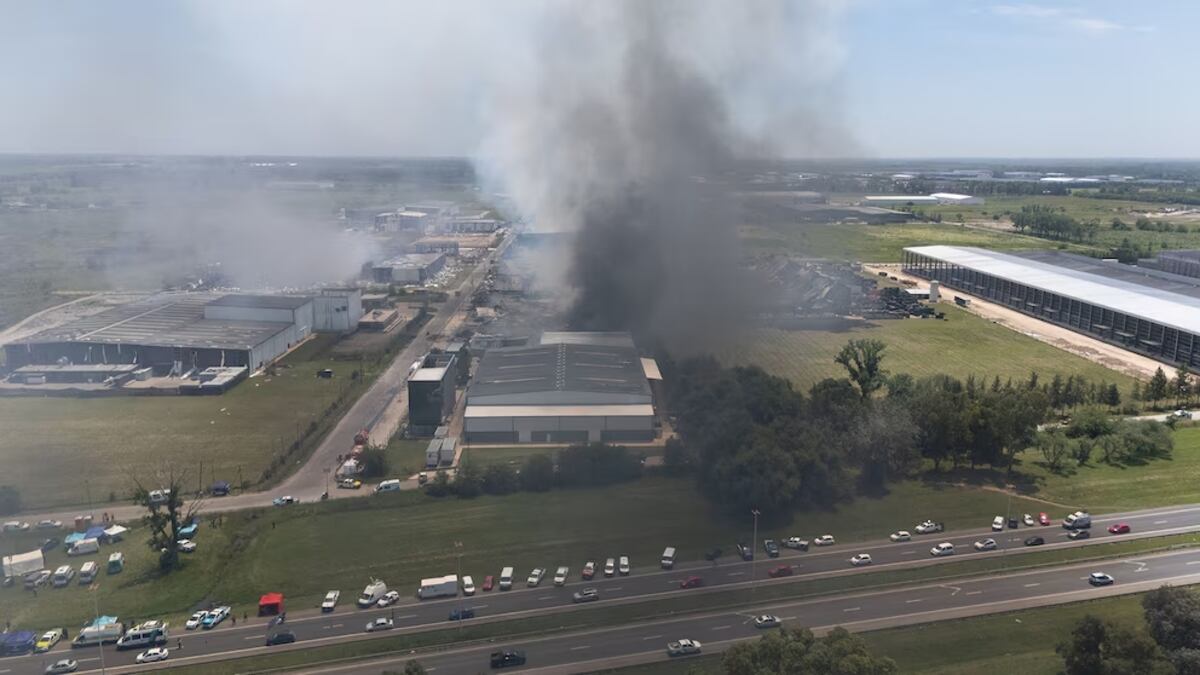En diálogo con A24, Granados detalló que el incendio, que alcanzó a varias firmas que permanecían cerradas, se habría iniciado en una agroquímica. (FOTO: Infobae)