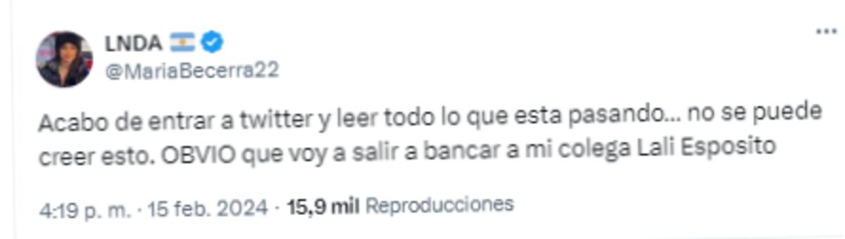 María Becerra bancó a Lali Espósito. (Captura)