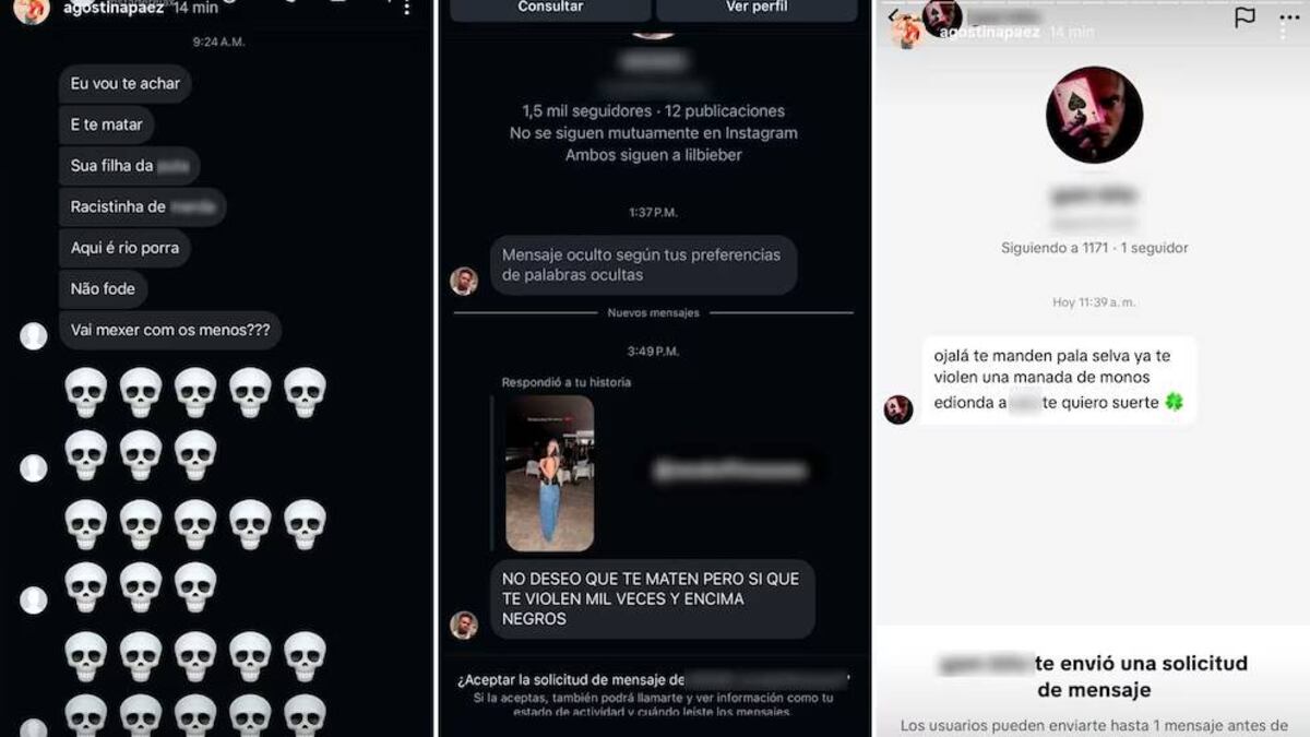 Agostina Paéz compartió capturas de pantalla que muestran las graves amenazas que recibe. (Capturas / Infobae)