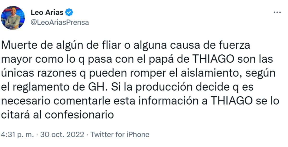 Qué podría pasar con el aislamiento de Thiago en "Gran hermano". (Twitter Leo Arias)