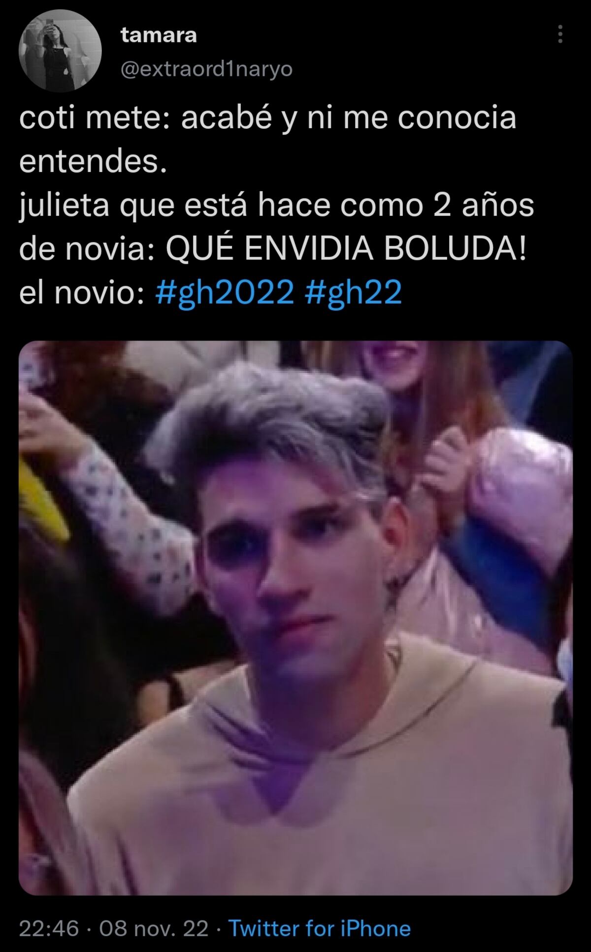 Los memes y comentarios de Twitter que apuntaron contra el novio de Julieta de "Gran Hermano" (Captura de pantalla)