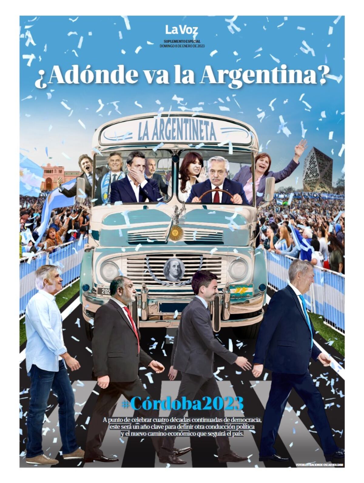 Tapa del suplemento "#Córdoba2023". Diseño de Oscar Roldán.