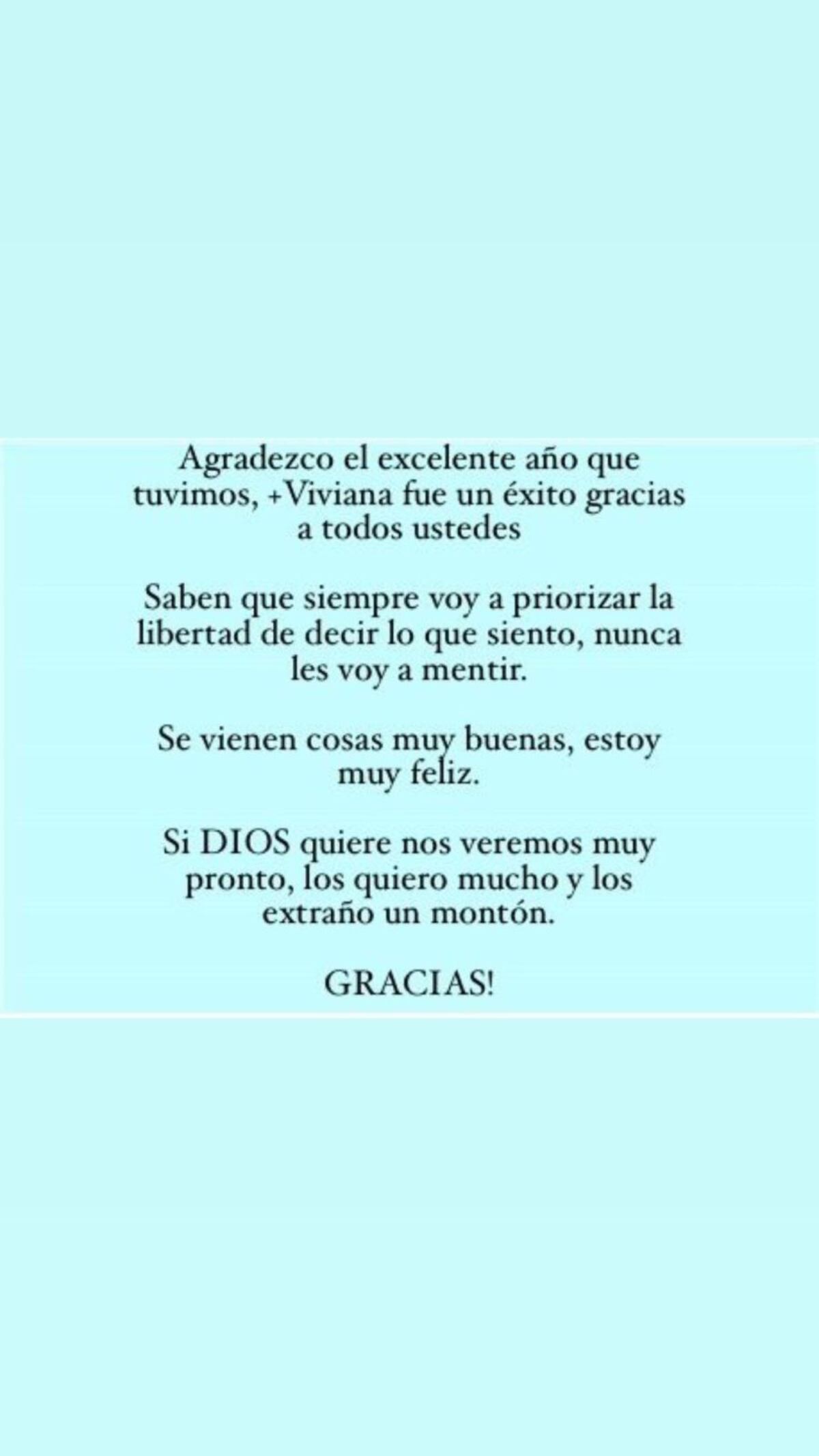 La publicación en Instagram con la que Viviana Canosa anunció su salida de LN+. (Foto: Instagram)