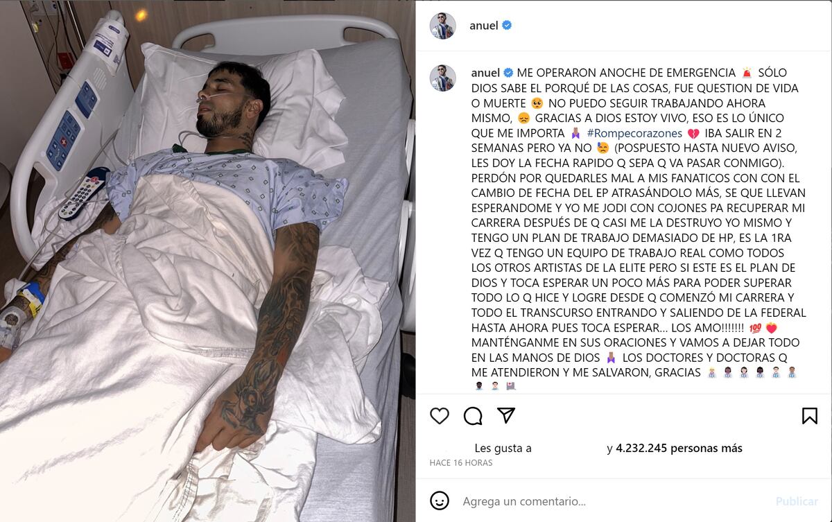 Anuel AA fue operado de urgencia y subió una foto que alertó a sus fans (Foto: @anuel)