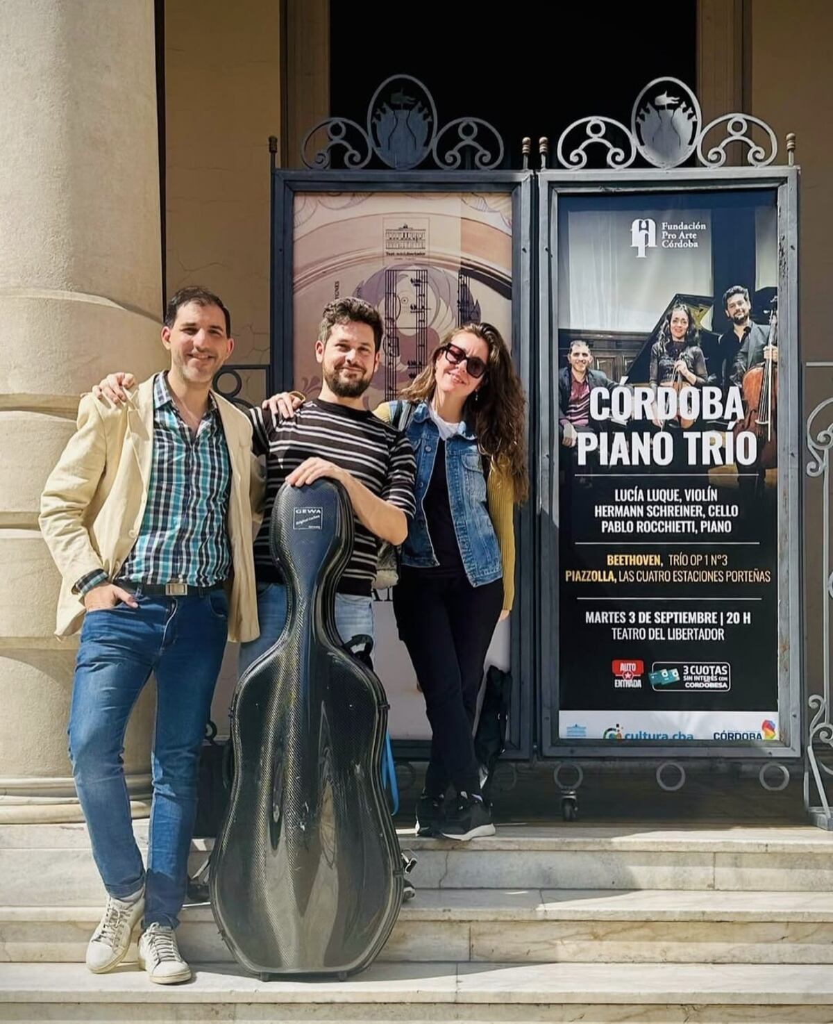 Lucía Luque con Hermann Schreiner y Pablo Rocchietti, dos amigos con los que hace música de cámara y diferentes proyectos. (Gentileza)