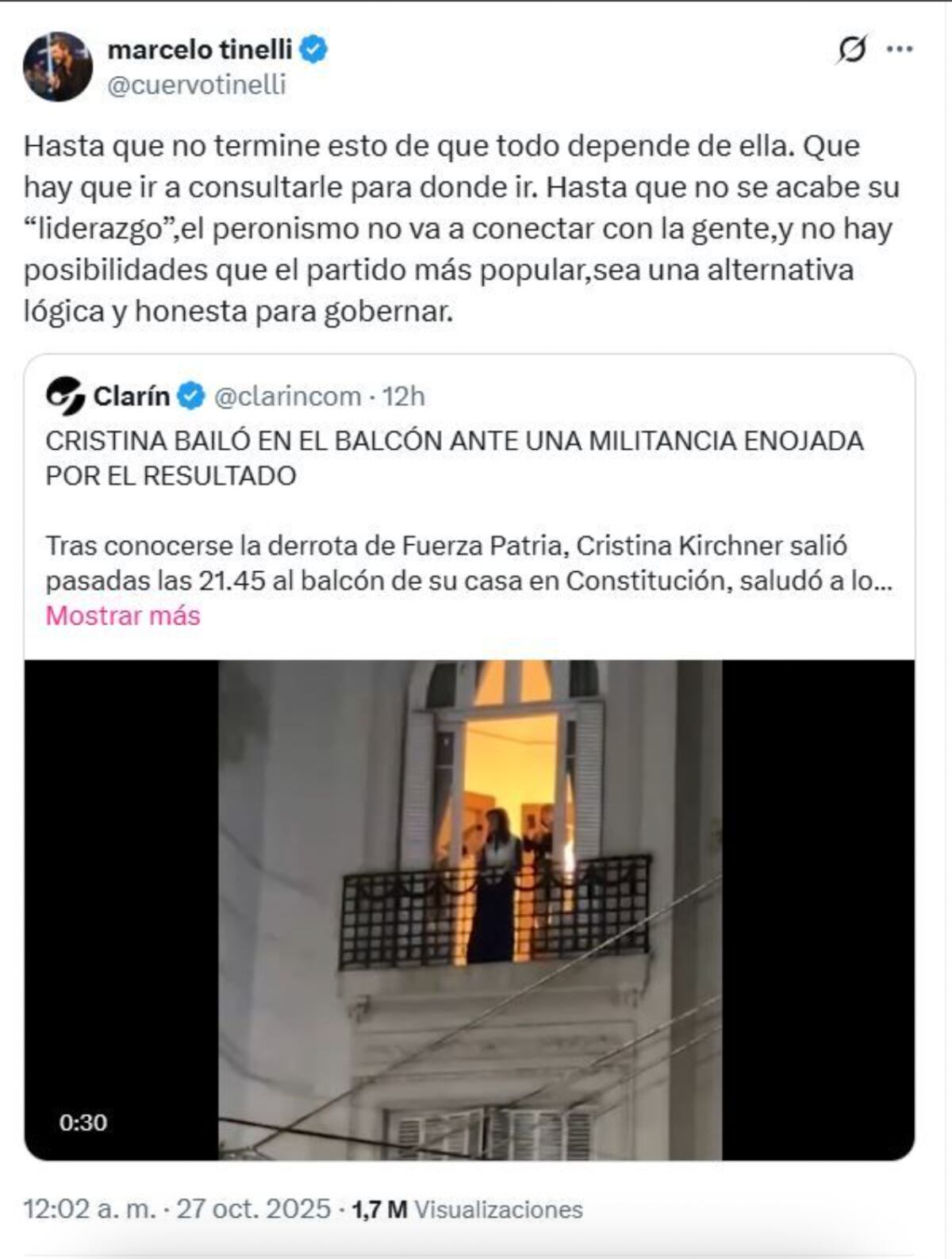 La contundente crítica de Marcelo Tinelli a Cristina Kirchner. (Foto: Captura de pantalla)