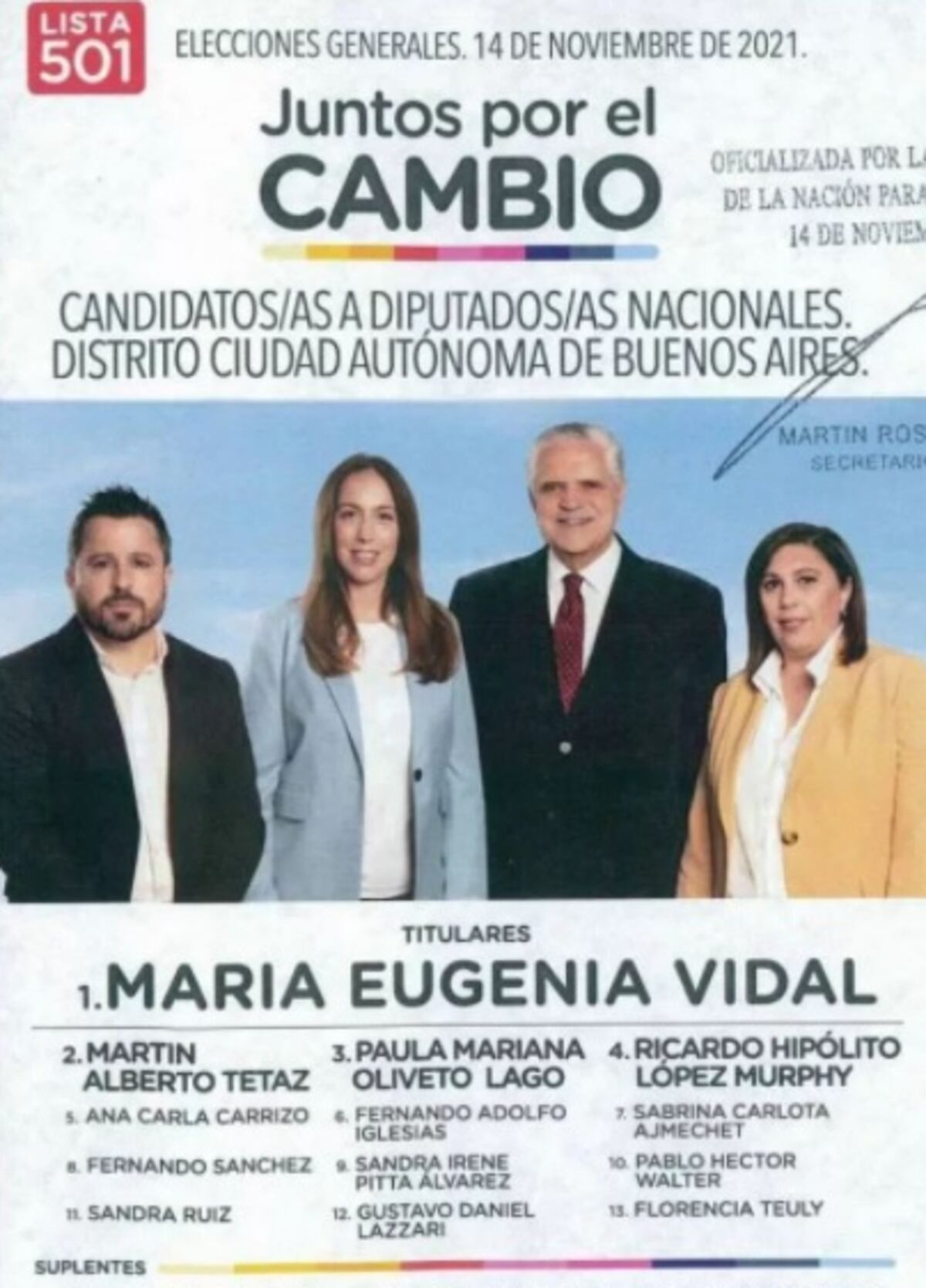 Boleta de Juntos por el Cambio.