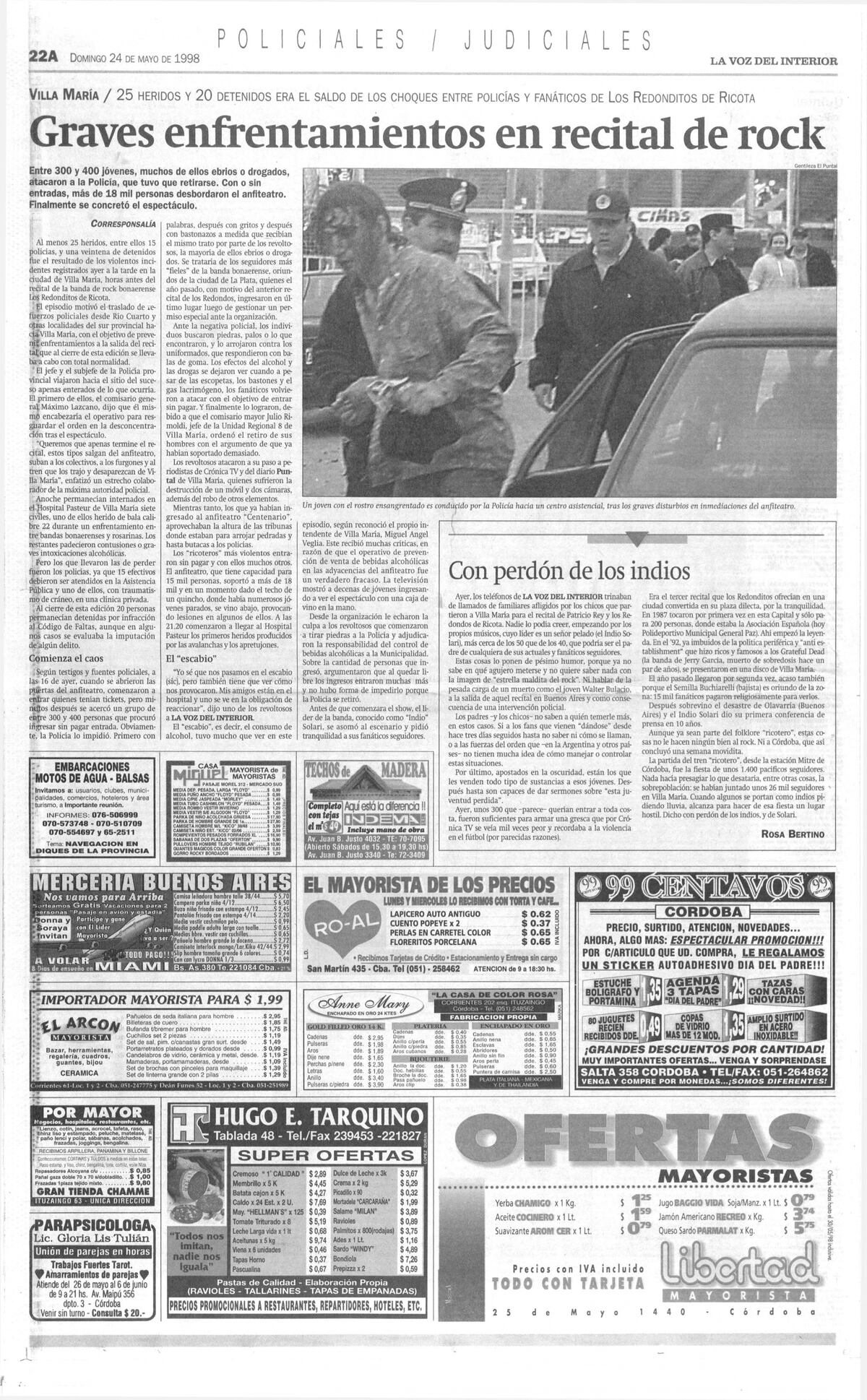 Las páginas de La Voz del Interior sobre los disturbios en Villa María. (Archivo La Voz)