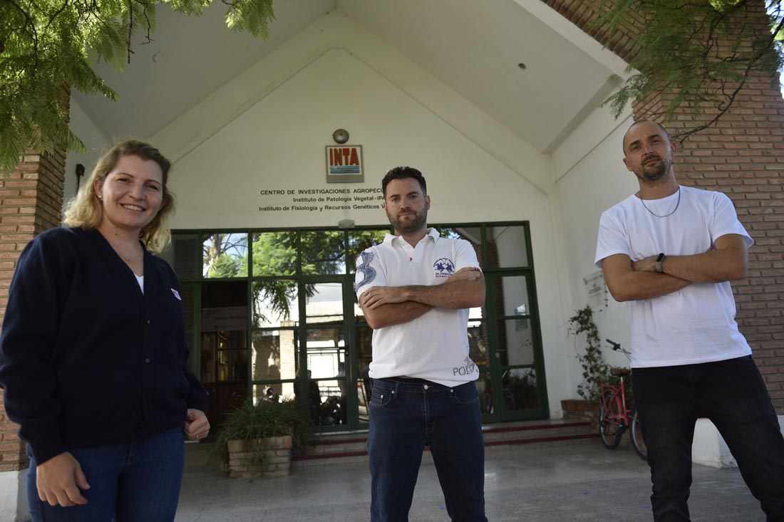 Nathalie Marquez, Humberto Debat y Franco Fernández, investigadores del Instituto de Patología Vegetal del Inta. (Ramiro Pereyra / La Voz)