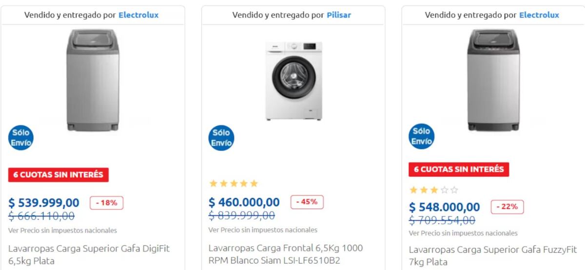 Supermercados argentinos lanzan liquidación masiva de lavarropas con hasta 45% OFF