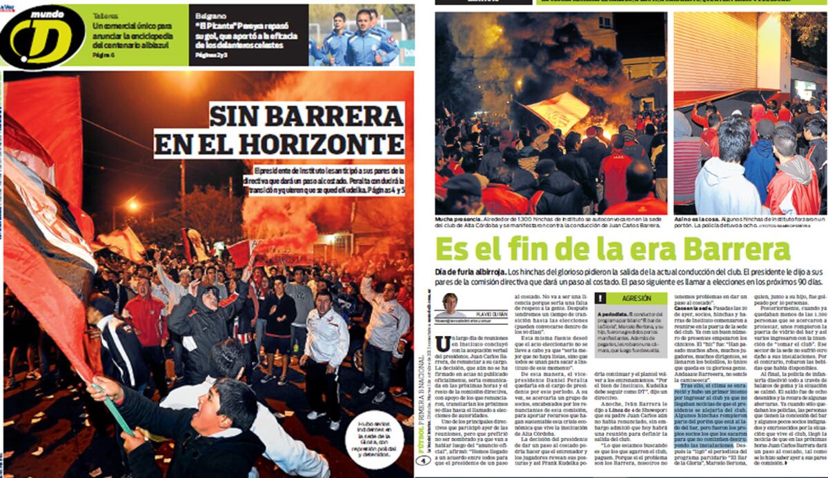 Así reflejó La Voz la renuncia de Barrera tras la manifestación de los hinchas (Foto: Archivo / La Voz).