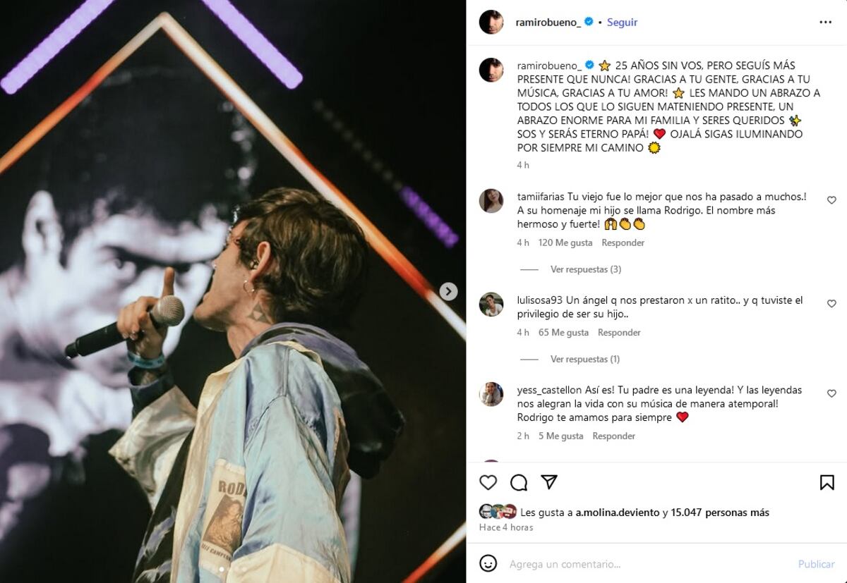 Ramiro Bueno recordó a Rodrigo a 25 años de su muerte. (Instagram @ramirobueno_).