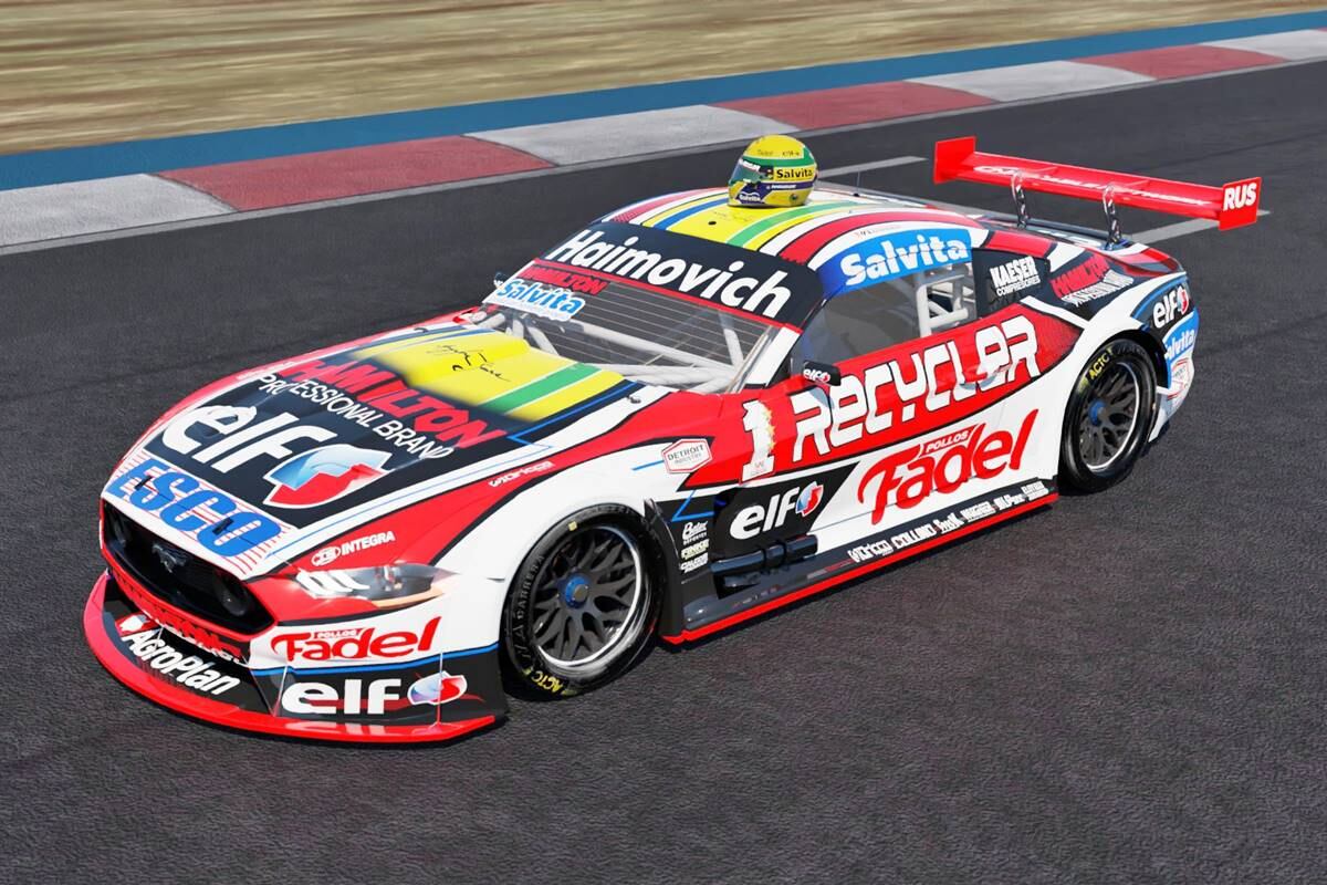 El render del diseño del auto y del casco que utilizará este fin de semana Mariano Werner para homenajear a su ídolo Ayrton Senna. (Gentileza de Bricco Design)