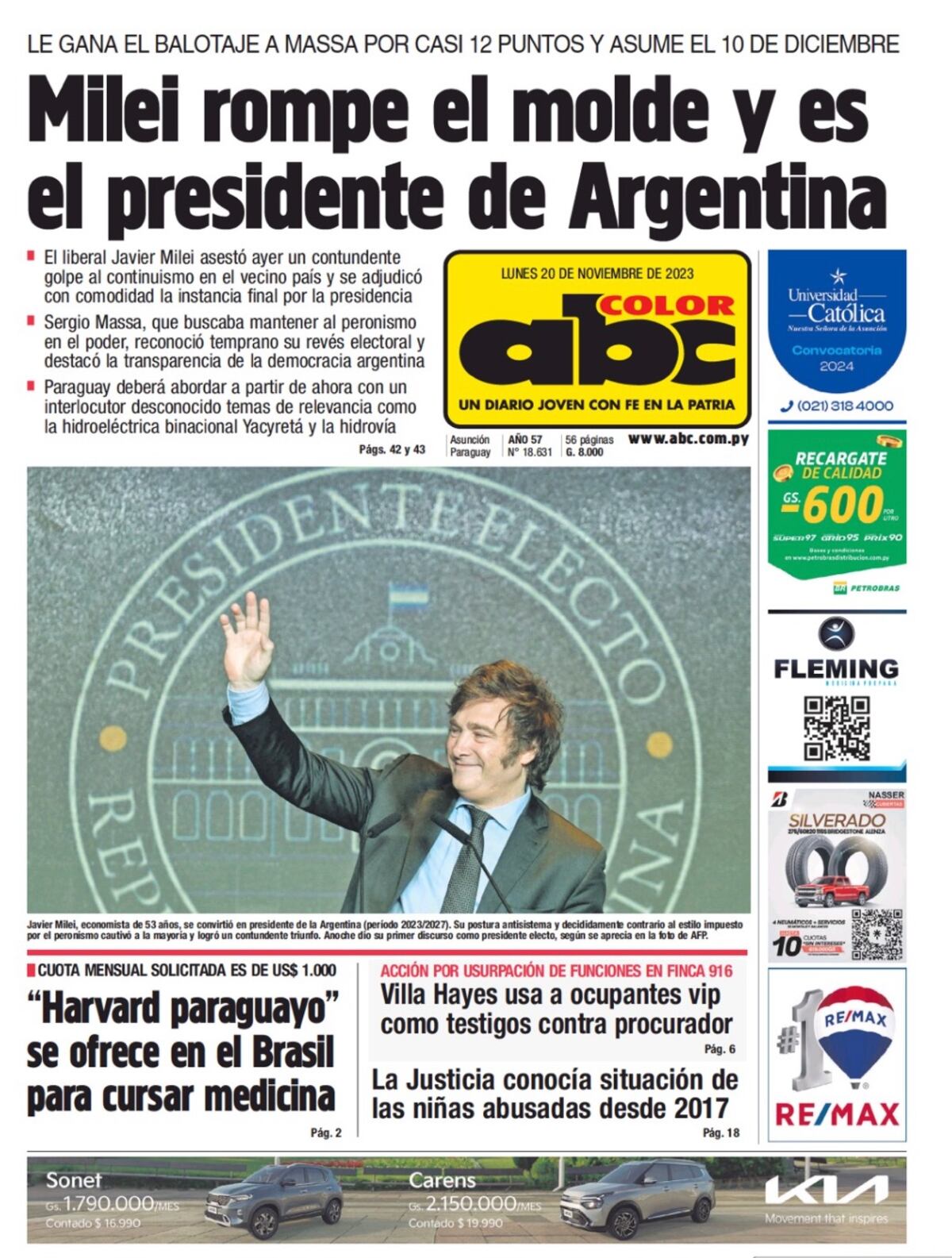 Las tapas de diarios con el triunfo de Milei.
