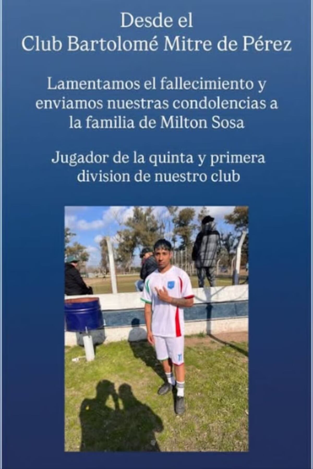 El posteo del club de Pérez donde jugaba la víctima.