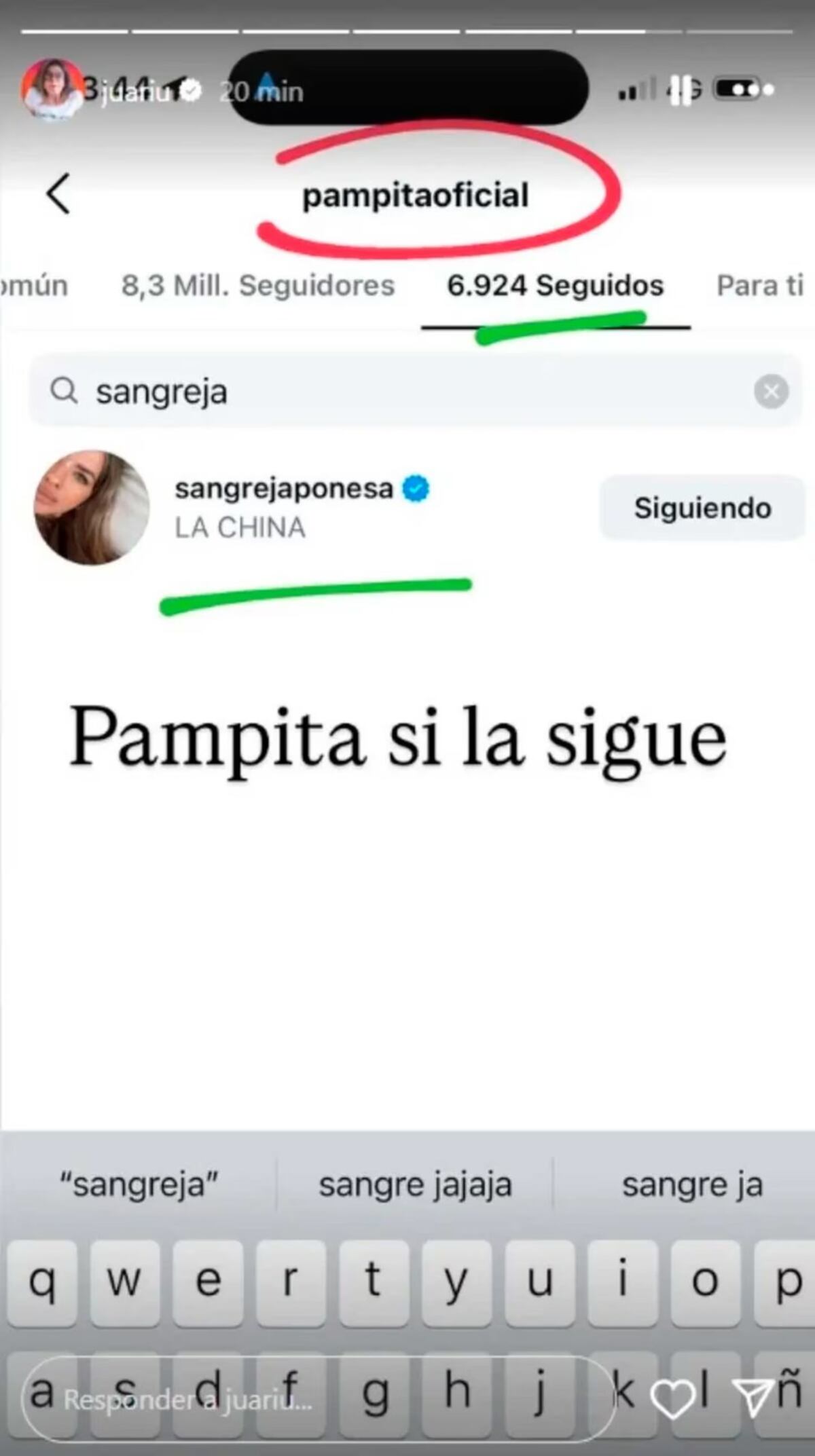 Pampita todavía sigue a la China Suárez en Instagram.