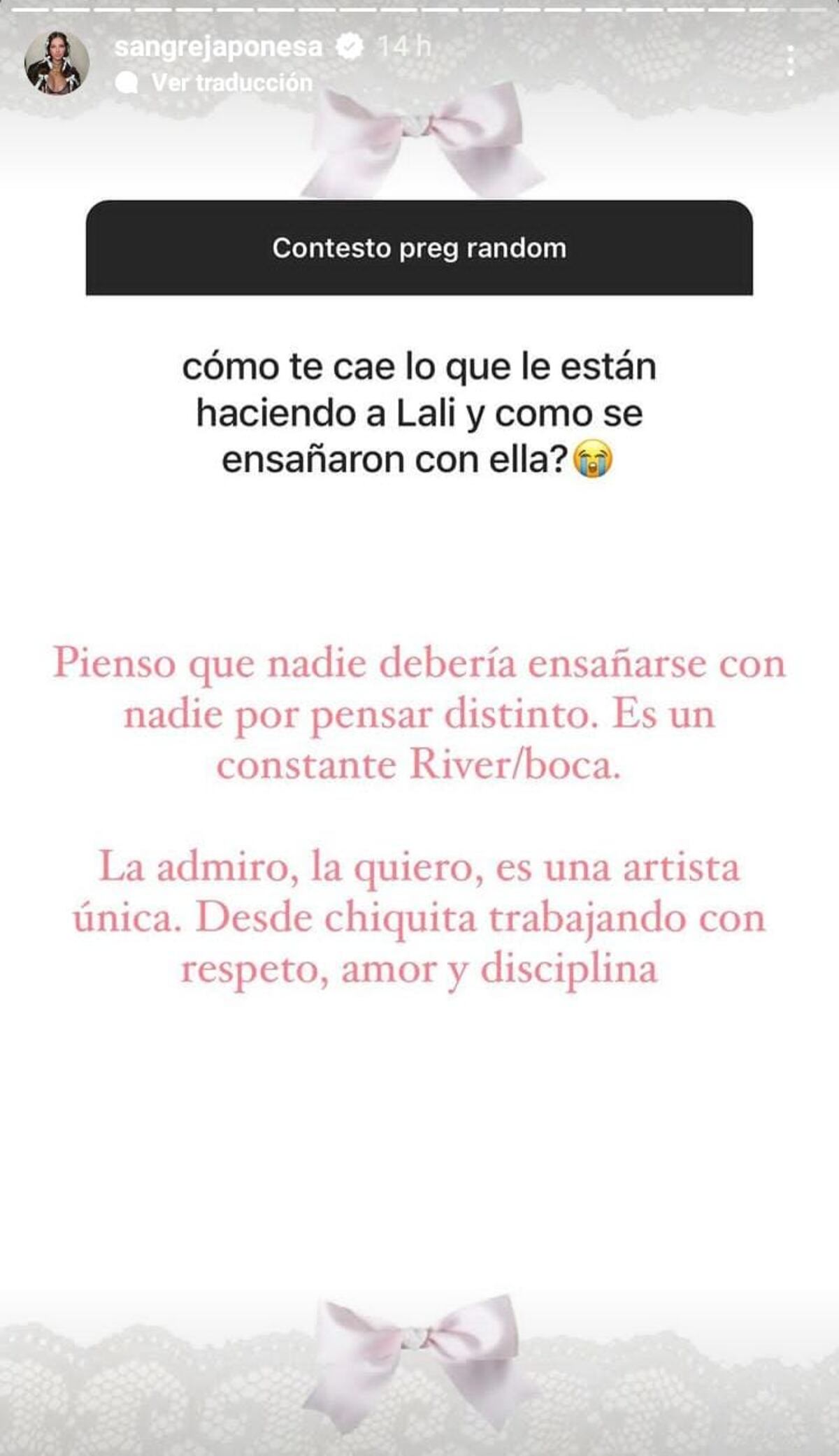 La China Suárez opinó sobre el momento que está atravesando Lali Espósito.