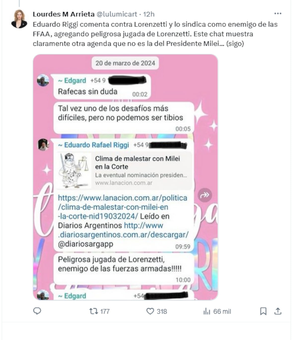 La diputada mendocina de LLA divulgó chats en los que se revelan conversaciones partidarias sobre la visita a genocidas. X