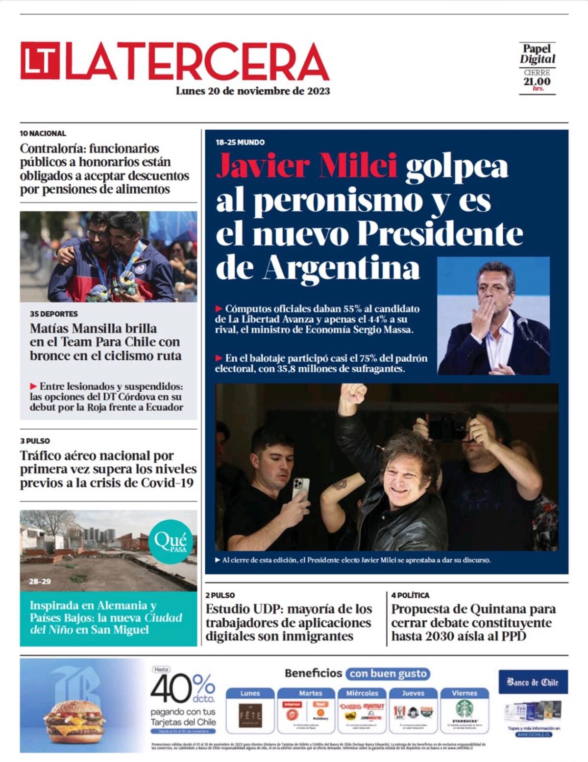 Las tapas de diarios con el triunfo de Milei.