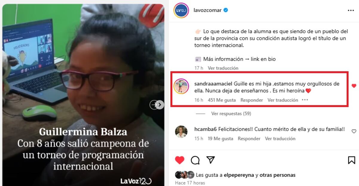 Reconocimiento. La emoción de la mamá de la nena que ganó una competencia de robótica internacional (Redes La Voz).