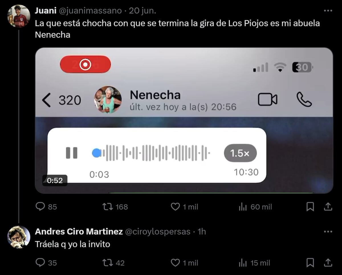 Ciro Martínez invitó a Nenecha a ver Los Piojos en el Monumental (Captura de pantalla)