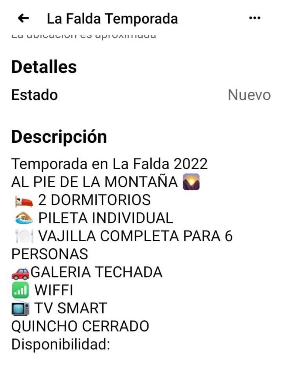 La descripción de la publicación en La Falda. (El Doce)