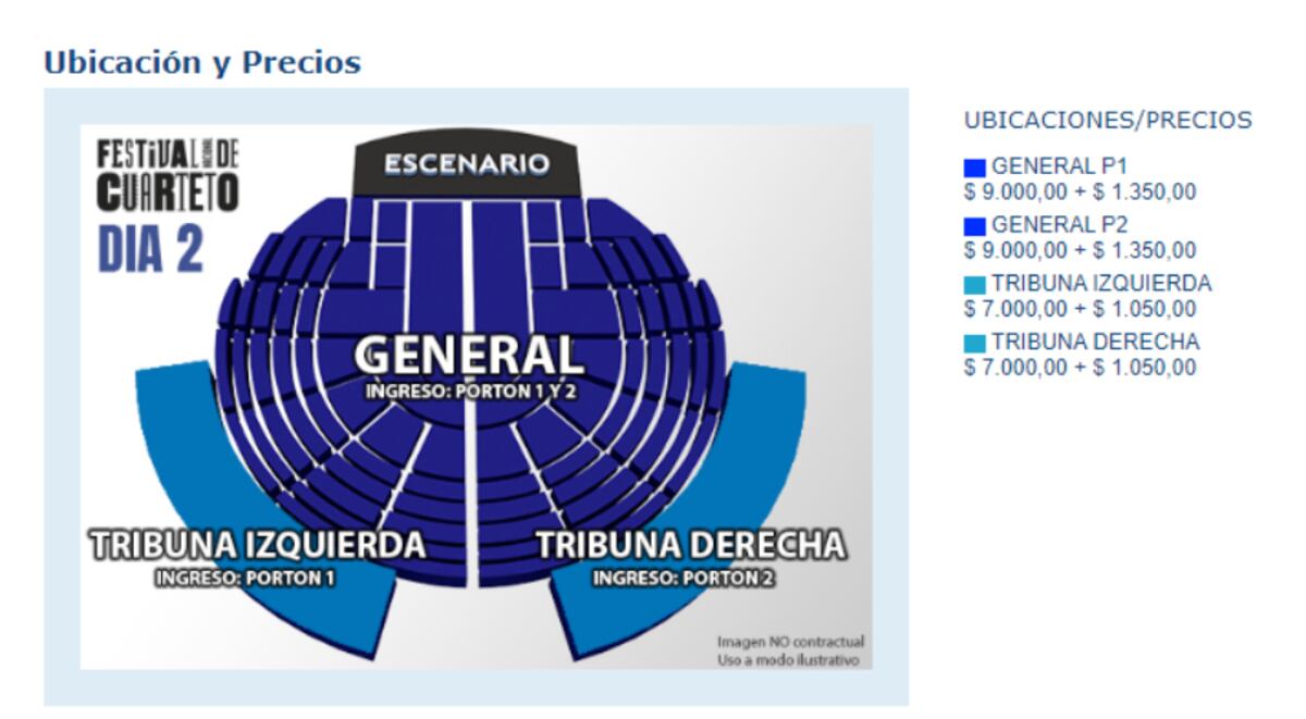 Los precios del Festival Nacional del Cuarteto. (Captura)
