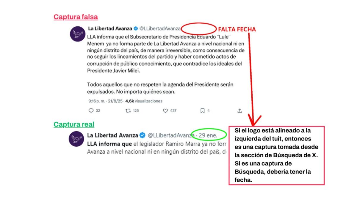 Reverso. La fecha de un tuit verdadero aparece junto al nombre de usuario.