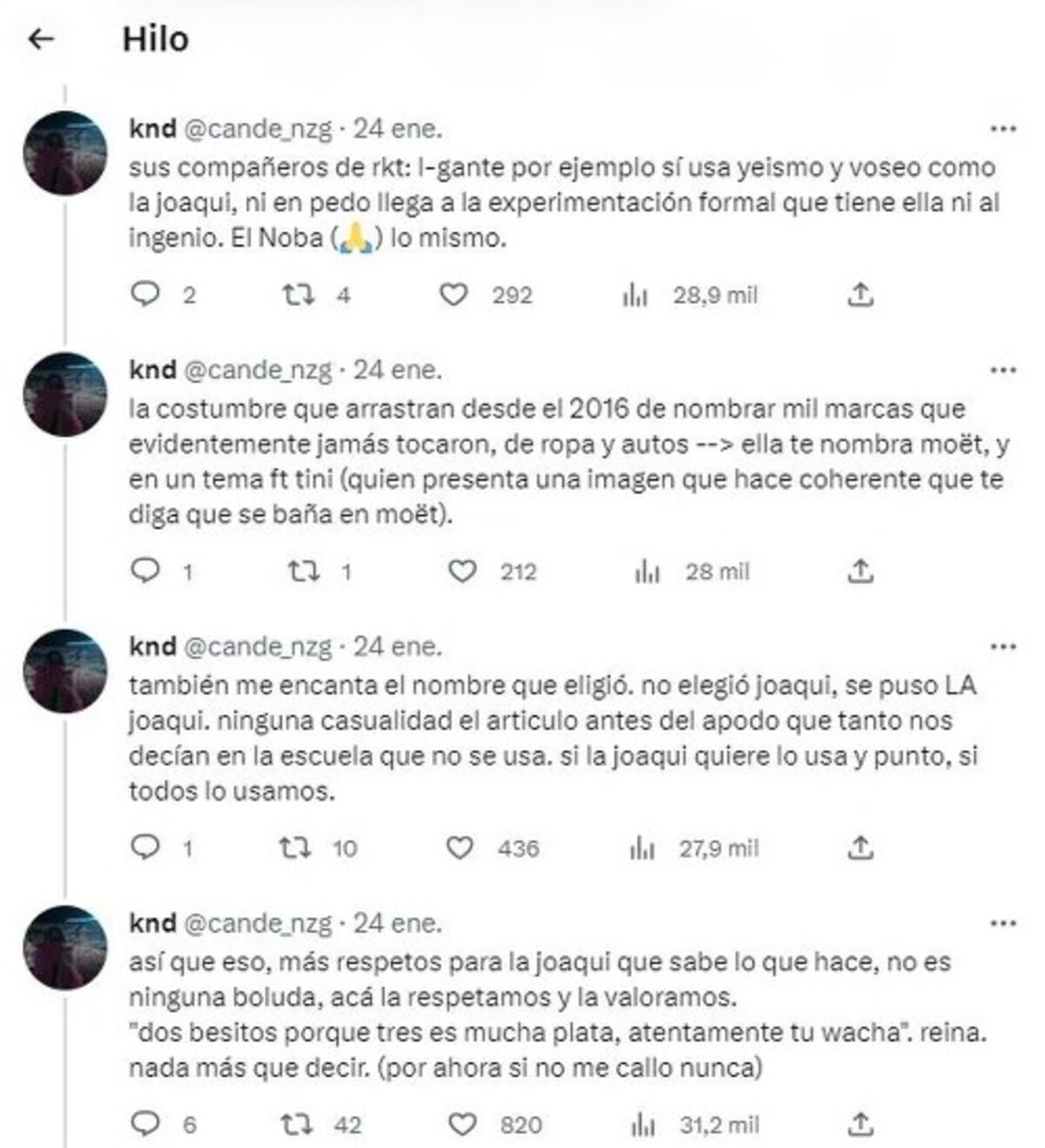 Una estudiante de letras analizó las canciones de La Joaqui y se volvió viral Foto: Twitter