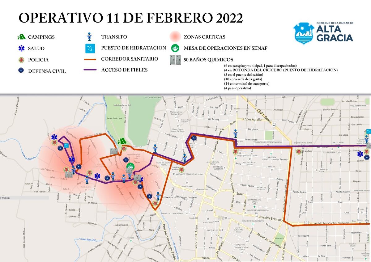 El operativo para el 11 de febrero (Municipalidad de Alta Gracia).