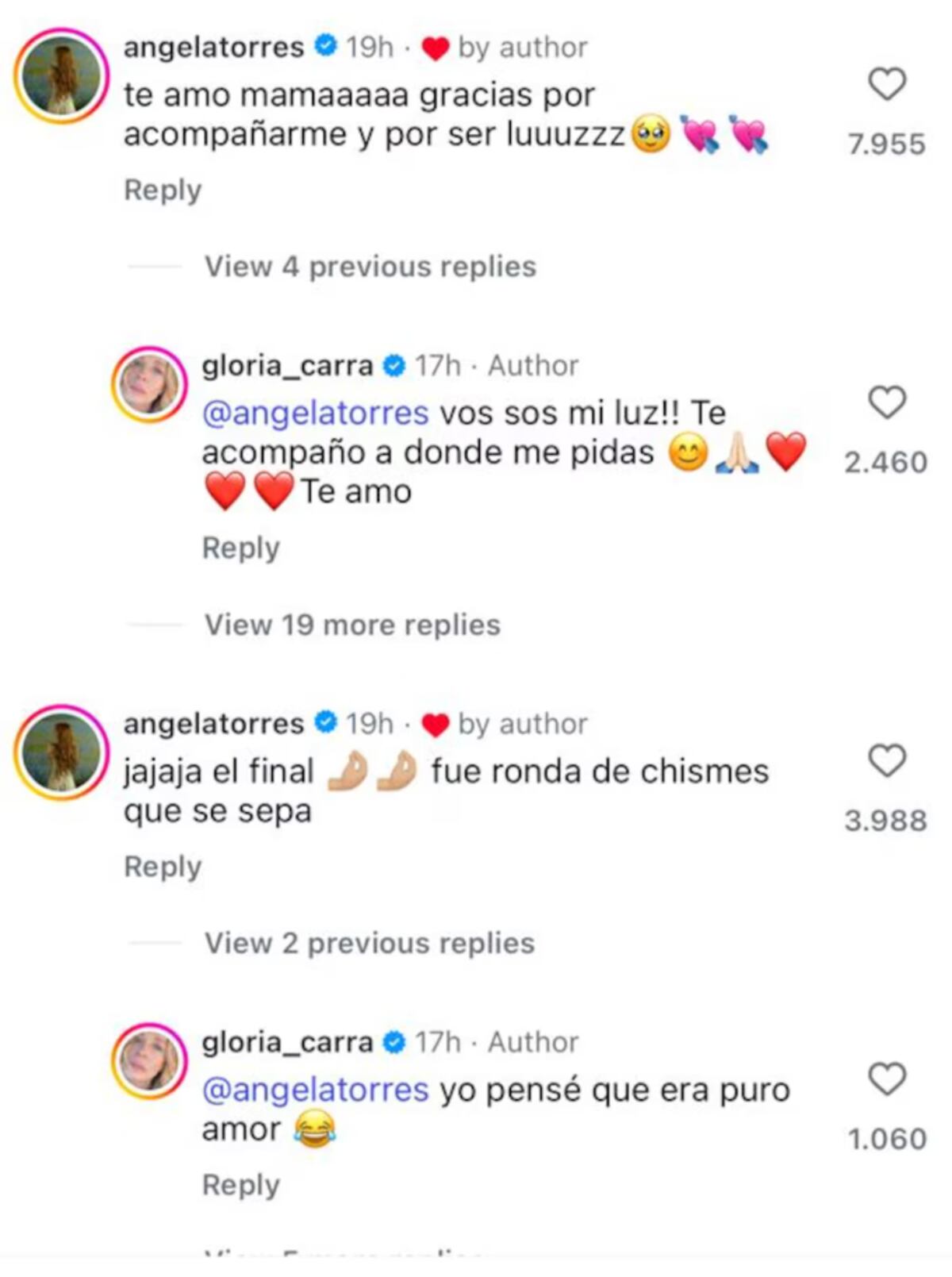 El tierno ida y vuelta entre Gloria Carrá y Ángela Torres. (Foto: Captura de pantalla)