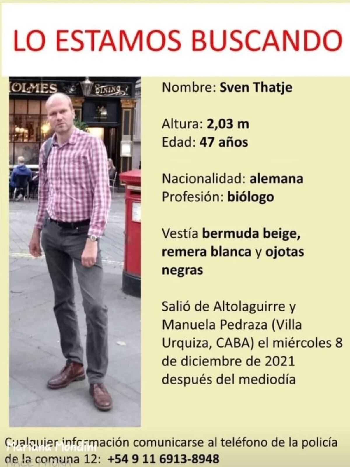 Sven Thatje (47). El biólogo alemán desapareció el miércoles pasado.